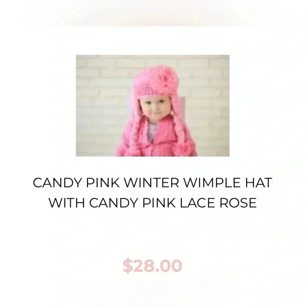 jamie rae hats | Candy Pink Winter Wimple Hat Candy Pink Lace Rose. Size: 3/6M